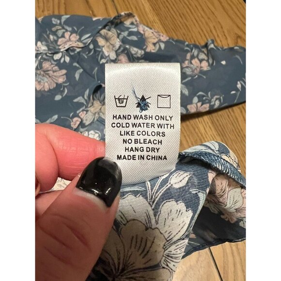 VICI Womens Size Small Blue Long Ruffle Sleeve Boho‎ Floral Blouse Peasant City - Picture 10 of 10